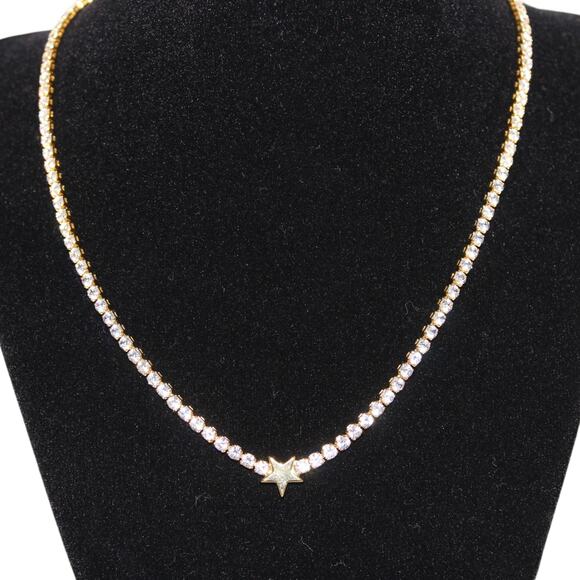 Tennis Necklace Choker With Gold Star Jeweled Necklace - Picture 3 of 8